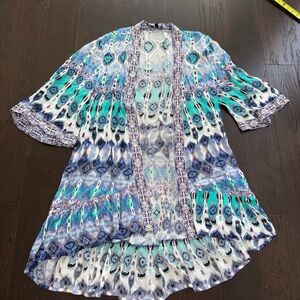 Tolani Kimono /wrap Blouse Womens One Size Multicolor Floral Boho Vegan Silk